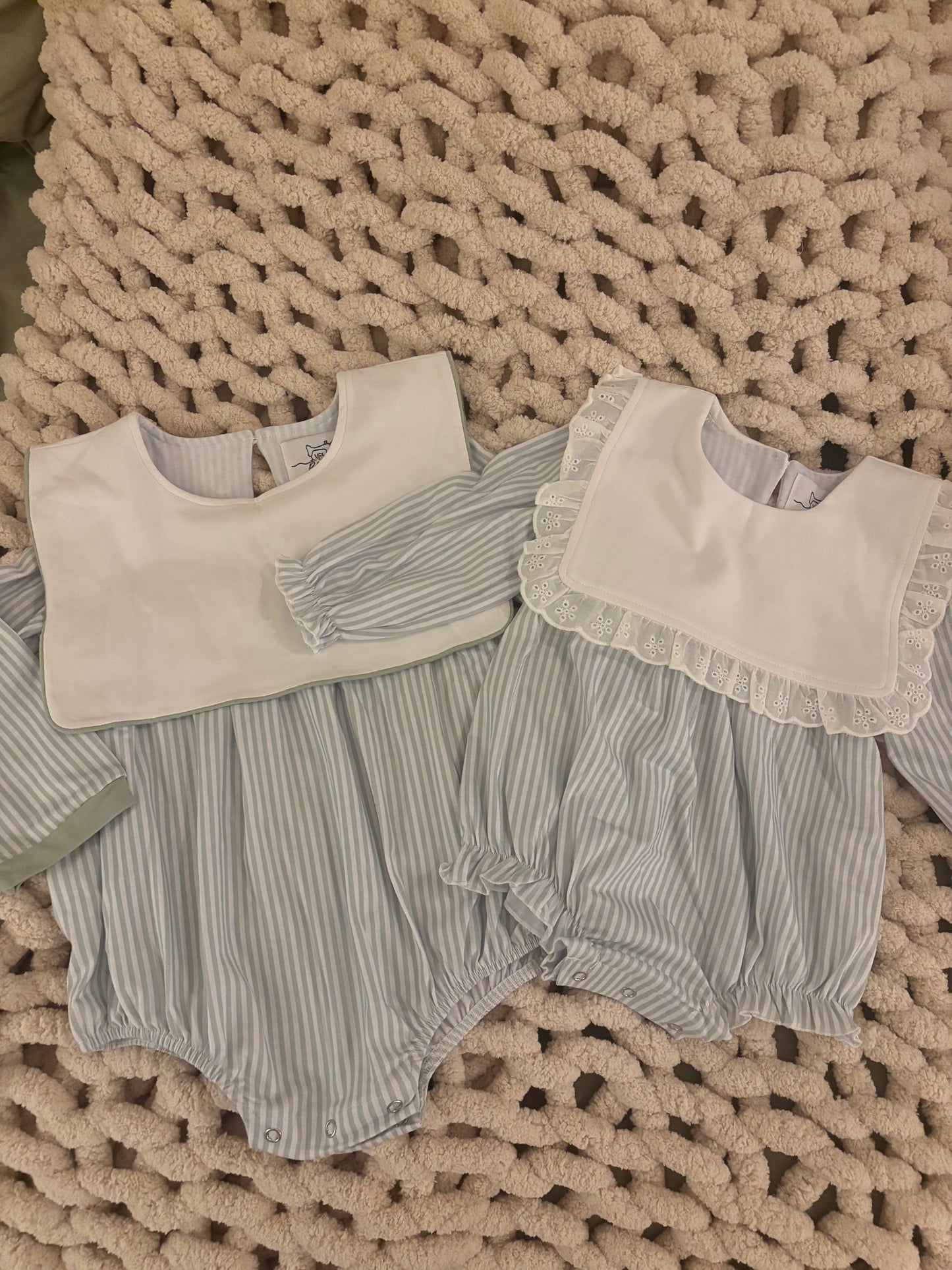 Girls/Boys Sage Green Striped Bubbles