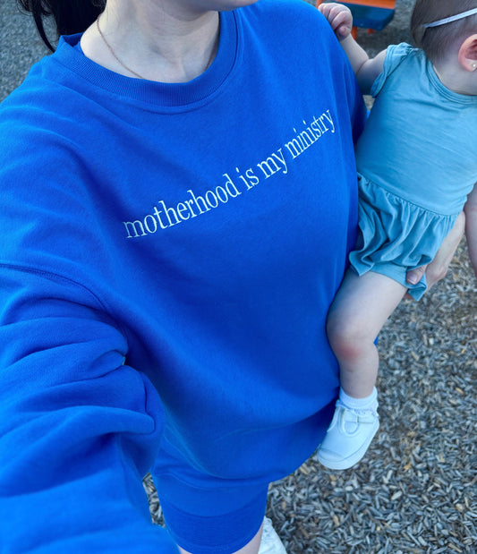 "motherhood is my ministry" oversized crewneck sweatshirt